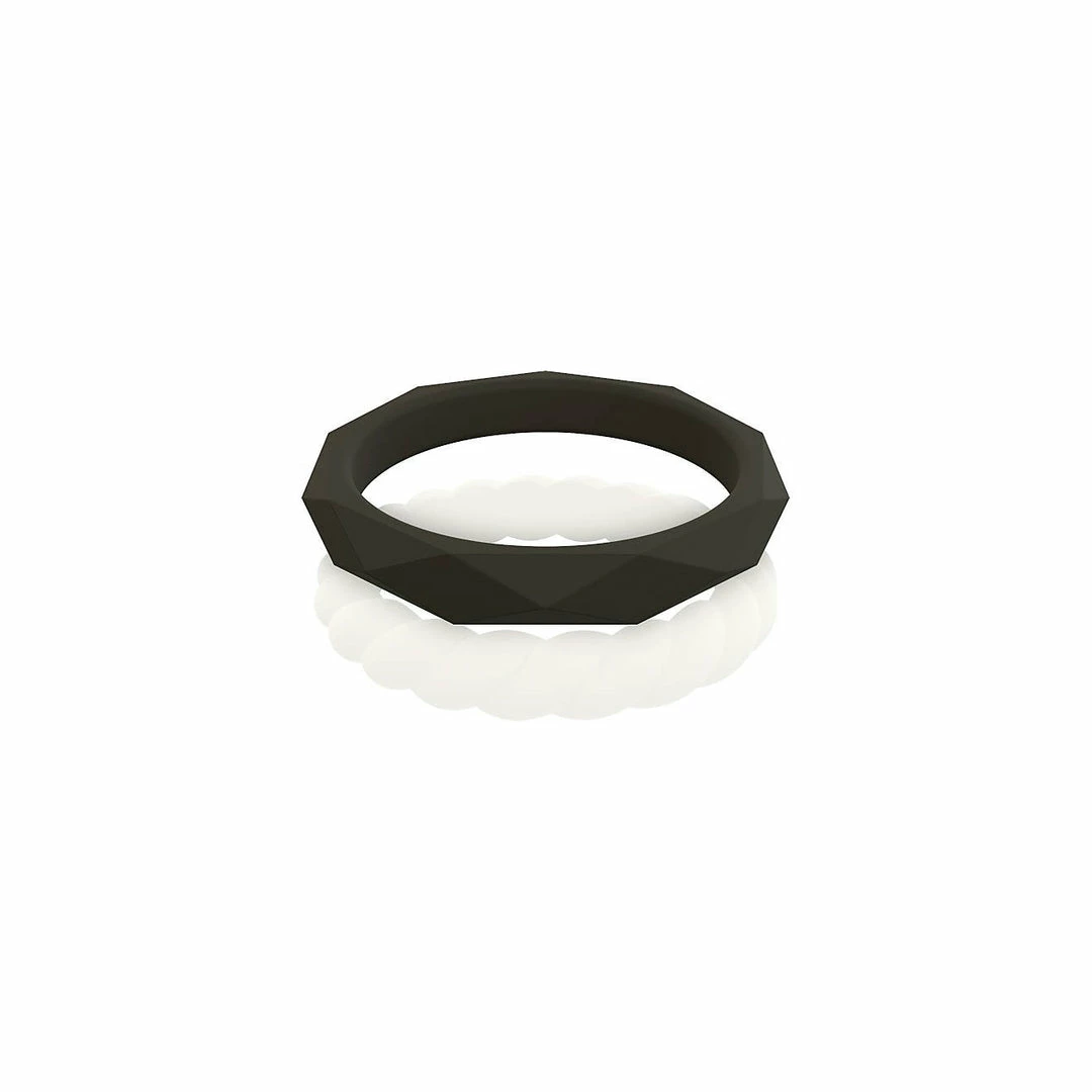 Women's QALO Stackable Silicone Wedding Ring Set- White/Black 2 Women's QALO Stackable Silicone Wedding Ring Set- White/Black
