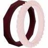 Women's QALO Stackable Silicone Wedding Ring Set- Maroon And Blush