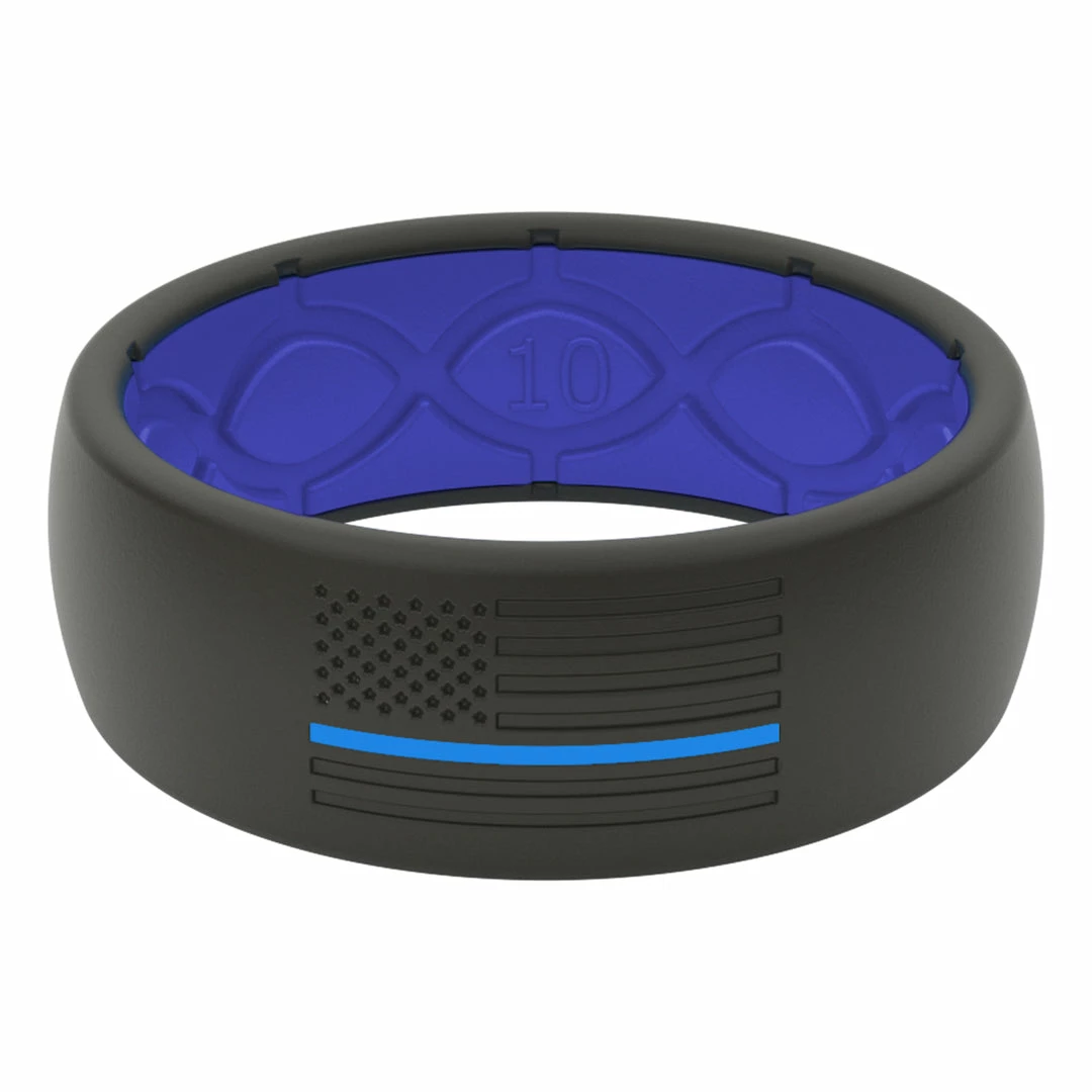 Groove Life Hero Police Blue & White Flag- Men's Silicone Ring 1 Groove Life Hero Police Blue & White Flag- Men's Silicone Ring