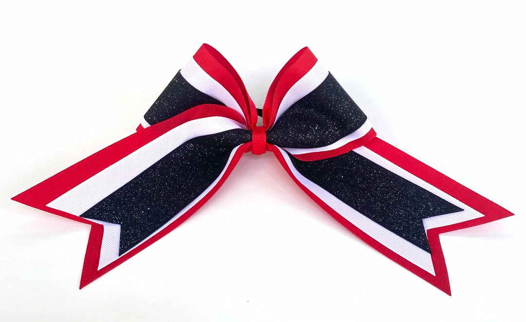 Nooga Bows Triple Ribbon Layered Hair Bow -Red, White, Black Glitter 1 Nooga Bows Triple Ribbon Layered Hair Bow -Red, White, Black Glitter