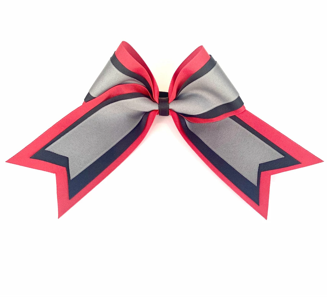 Nooga Bows Triple Ribbon Layered Hair Bow - Red, Black, Grey 1 Nooga Bows Triple Ribbon Layered Hair Bow - Red, Black, Grey
