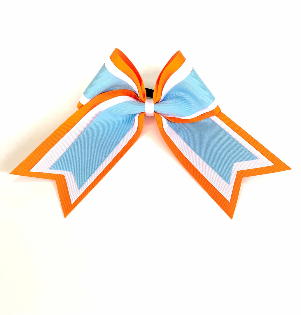 Nooga Bows Triple Ribbon Layered Hair Bow - Orange, White, Baby Blue 1 Nooga Bows Triple Ribbon Layered Hair Bow - Orange, White, Baby Blue