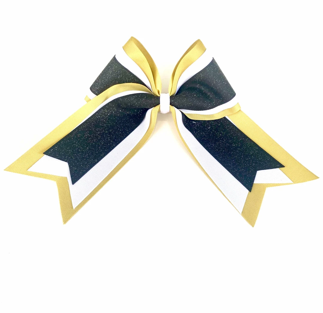 Nooga Bows Triple Ribbon Layered Hair Bow - Vegas Gold, White, Black Glitter 1 Nooga Bows Triple Ribbon Layered Hair Bow - Vegas Gold, White, Black Glitter