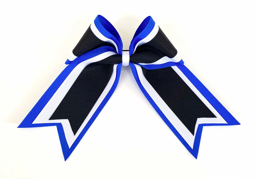 Nooga Bows Triple Ribbon Layered Hair Bow - Blue, White, Black 1 Nooga Bows Triple Ribbon Layered Hair Bow - Blue, White, Black