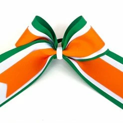 Nooga Bows Triple Ribbon Layered Hair Bow - Emerald Green, White, Orange