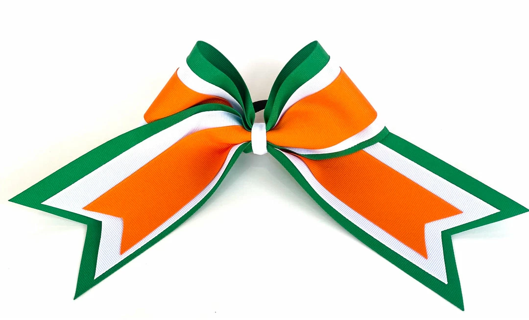 Nooga Bows Triple Ribbon Layered Hair Bow - Emerald Green, White, Orange 1 Nooga Bows Triple Ribbon Layered Hair Bow - Emerald Green, White, Orange
