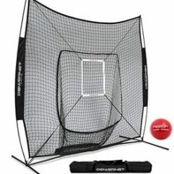 Powernet DLX Baseball/Softball 7x7 Training Net, 16oz Training Ball, Strike Zone Attachment BUNDLE
