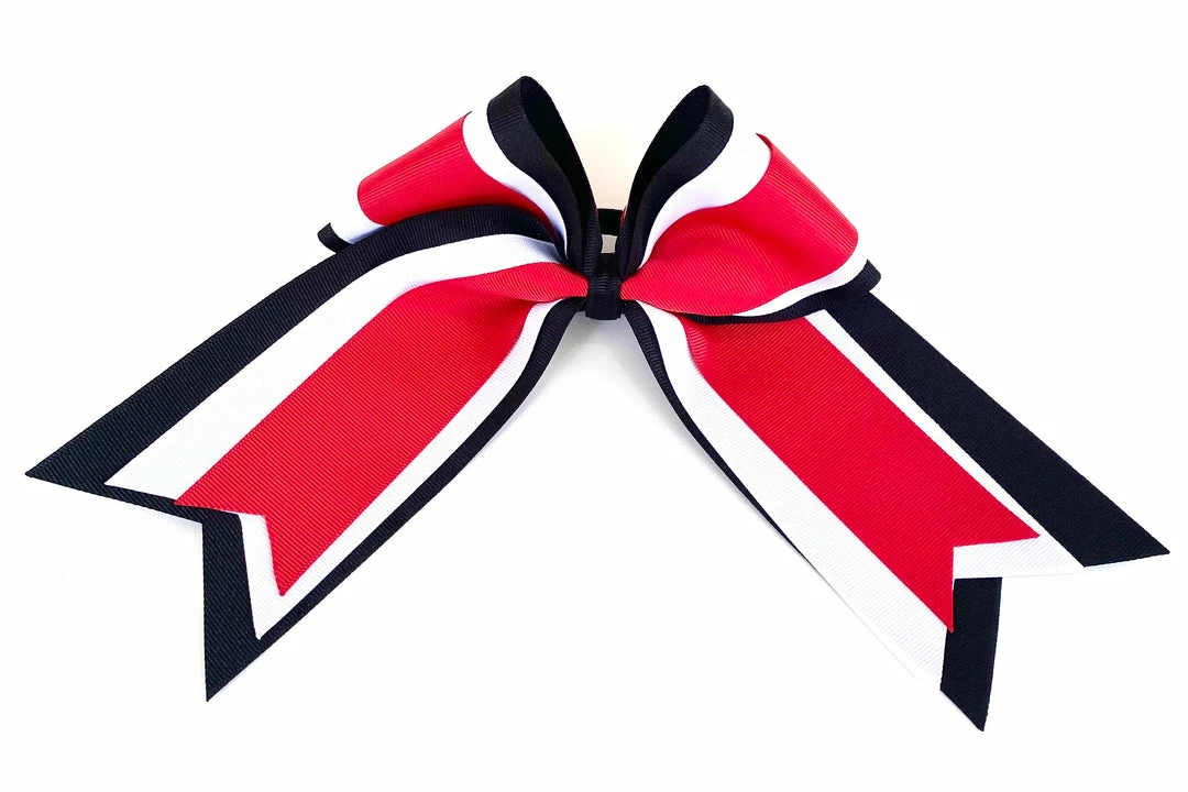Nooga Bows Triple Ribbon Layered Hair Bow - Black, White, Red 1 Nooga Bows Triple Ribbon Layered Hair Bow - Black, White, Red
