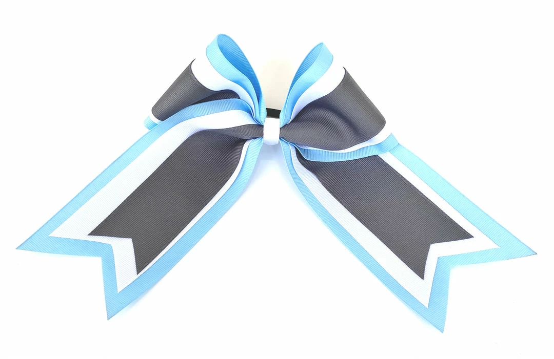 Nooga Bows Triple Ribbon Layered Hair Bow - Carolina Blue, White, Gray 1 Nooga Bows Triple Ribbon Layered Hair Bow - Carolina Blue, White, Gray
