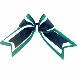 Nooga Bows Triple Ribbon Layered Hair Bow - Forrest Green, White, Black Glitter