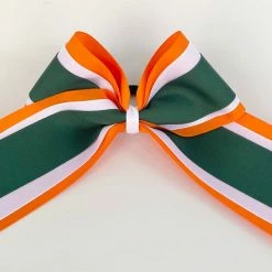 Nooga Bows Triple Ribbon Layered Hair Bow - Orange, White, Forrest Green