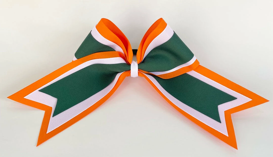 Nooga Bows Triple Ribbon Layered Hair Bow - Orange, White, Forrest Green 1 Nooga Bows Triple Ribbon Layered Hair Bow - Orange, White, Forrest Green